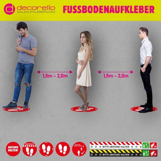 Corona Covid19 Abstand einhalten, Aufkleber mit individuellen Farben Abstand halten Fussbodenaufkleber, versicherungszertifiziert von SALEAUFKLEBER.com