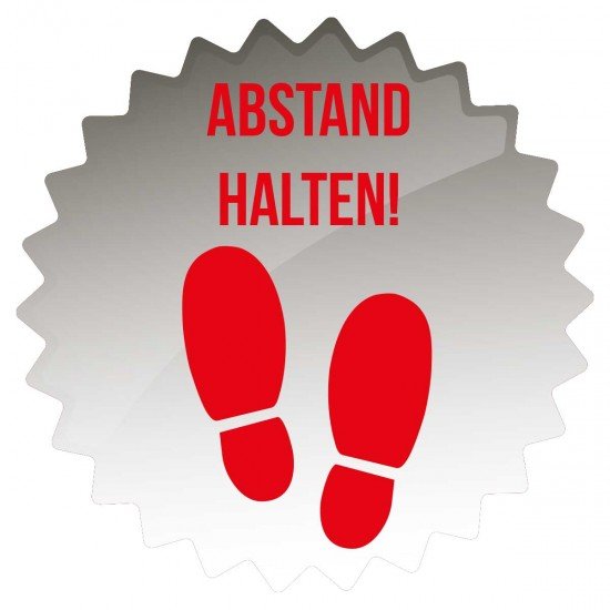 Corona Covid19 Abstand einhalten, Aufkleber mit individuellen Farben Abstand halten Fussbodenaufkleber, versicherungszertifiziert von SALEAUFKLEBER.com