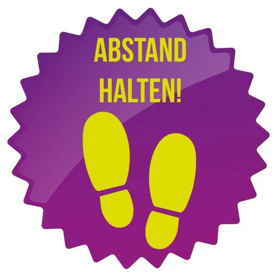 Corona Covid19 Abstand einhalten, Aufkleber mit individuellen Farben Abstand halten Fussbodenaufkleber, versicherungszertifiziert von SALEAUFKLEBER.com