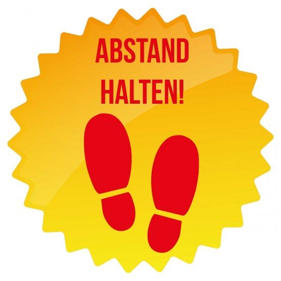 Corona Covid19 Abstand einhalten, Aufkleber mit individuellen Farben Abstand halten Fussbodenaufkleber, versicherungszertifiziert von SALEAUFKLEBER.com