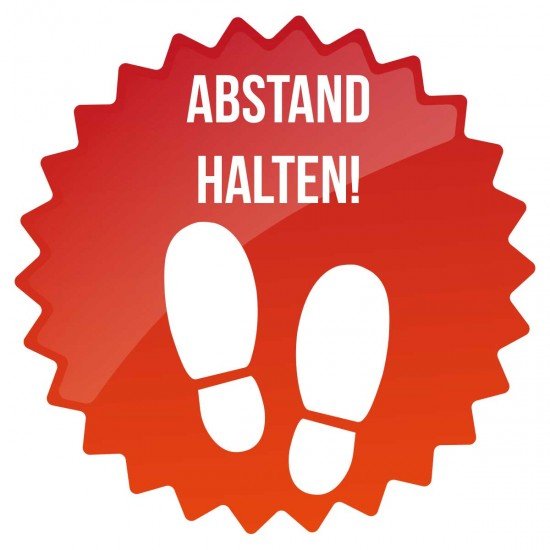 Corona Covid19 Abstand einhalten, Aufkleber mit individuellen Farben Abstand halten Fussbodenaufkleber, versicherungszertifiziert von SALEAUFKLEBER.com
